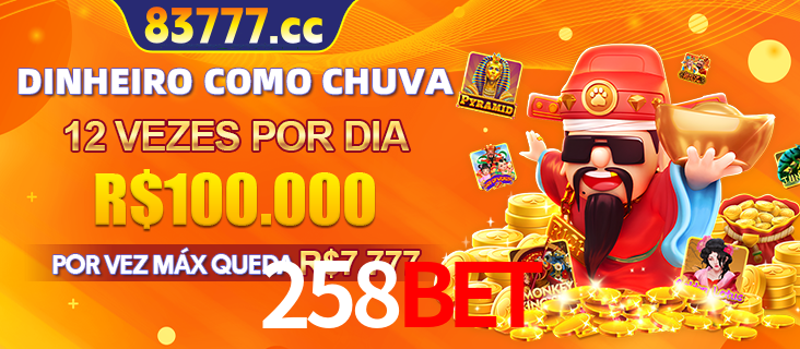 Banner do programa de recompensas Recomende para amigos do 258BET, detalhando os bônus por convidar amigos, com prêmios que chegam a R$288.888.